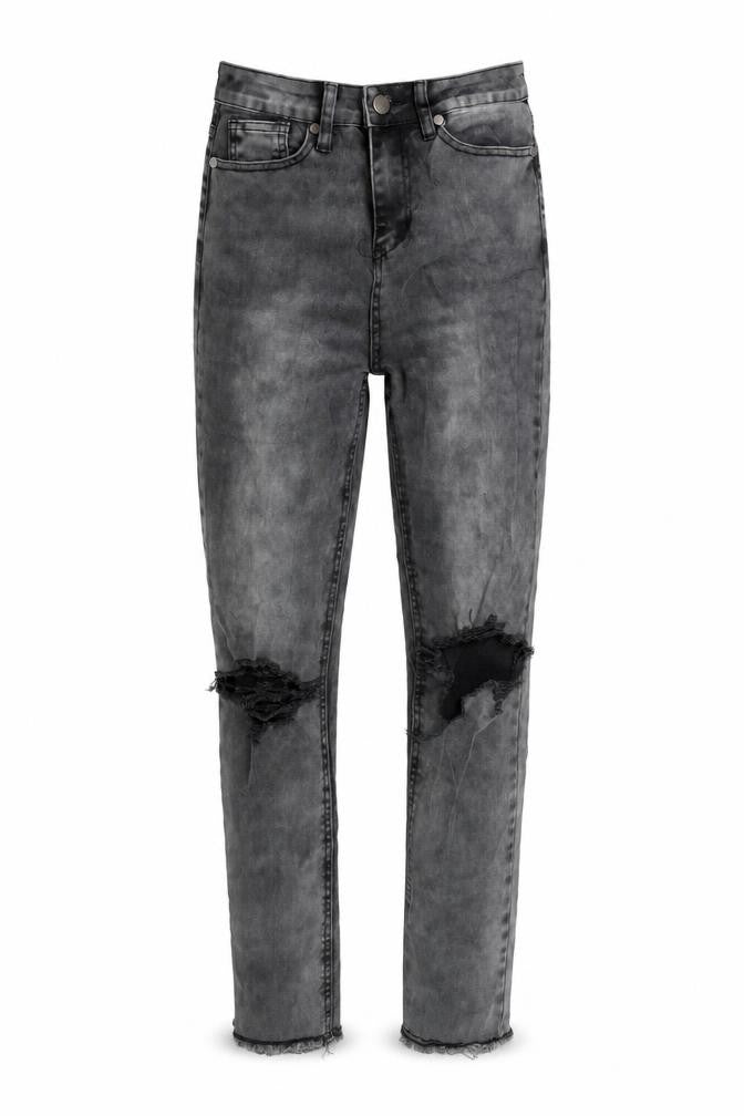 Front view of Fashion Victim women’s grey cotton blend tapered jeans, size UK 27, in, 32-inch leg regular zip