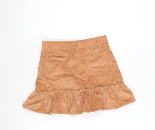 Matalan Girls Orange Cotton A-Line Skirt Size 8 Years Regular Button