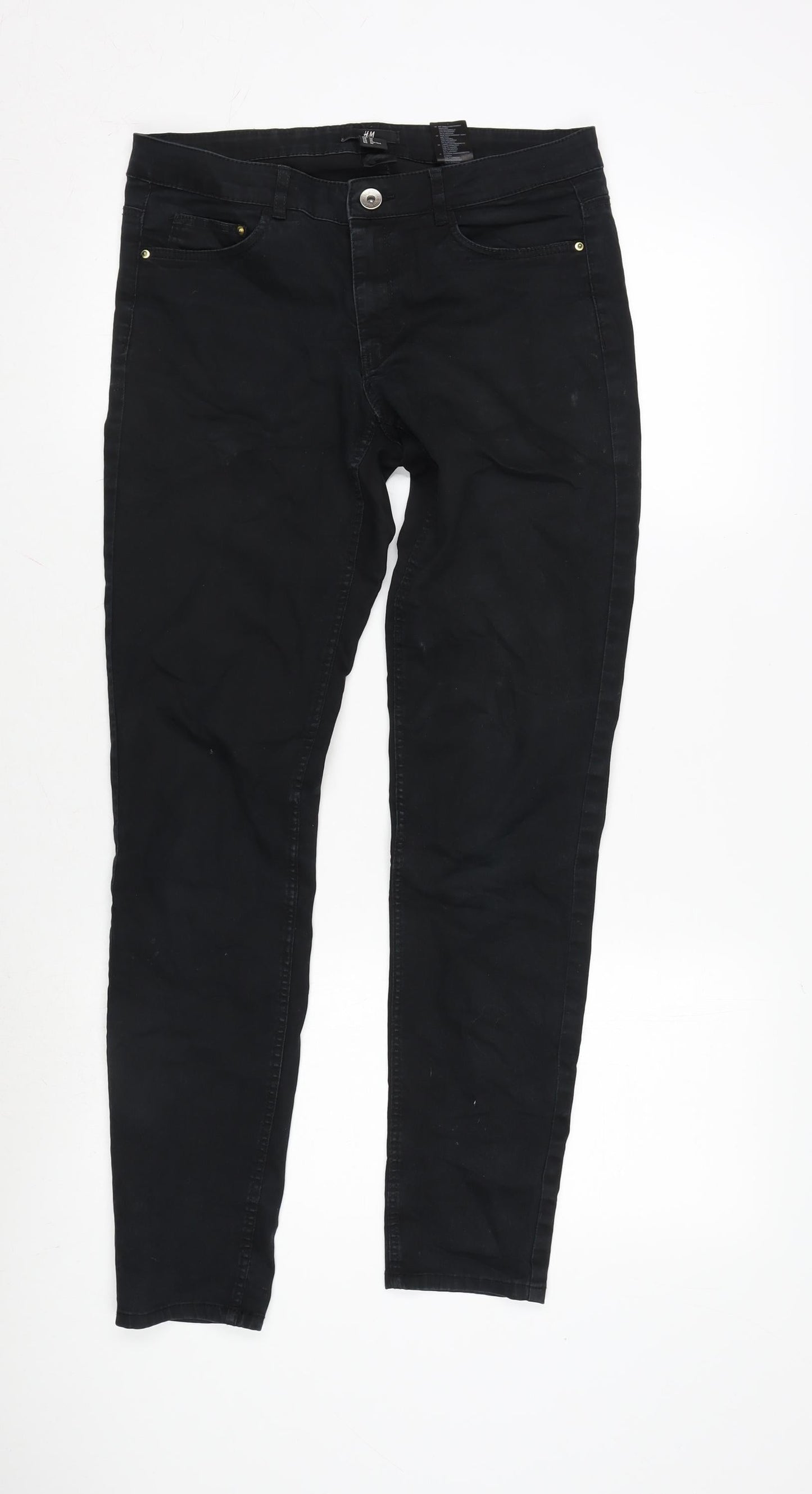 H&M Womens Black Cotton Blend Tapered Jeans Size 12 L30 in Regular Zip