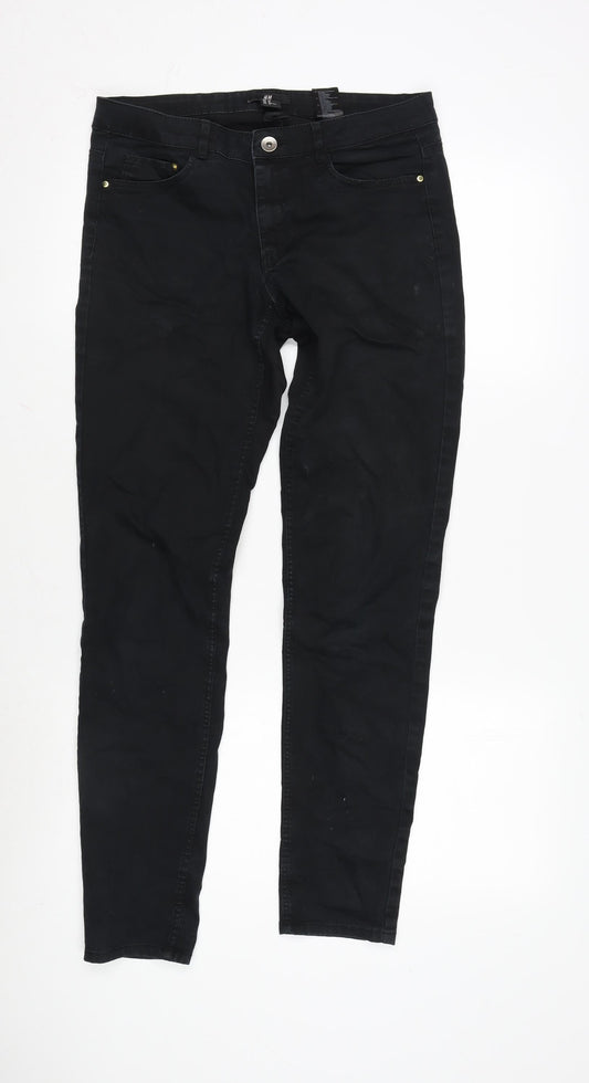 H&M Womens Black Cotton Blend Tapered Jeans Size 12 L30 in Regular Zip