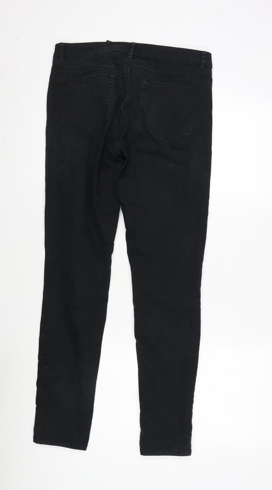H&M Womens Black Cotton Blend Tapered Jeans Size 12 L30 in Regular Zip