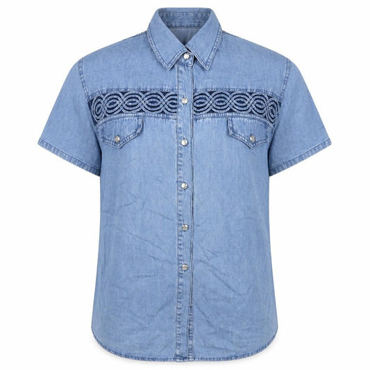Womens UK Size L RE&X Blue Cotton Blouse