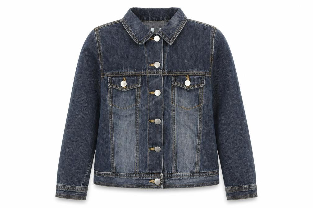 Front view of 915 girls’ blue military jacket jacket, size 10-11, years button