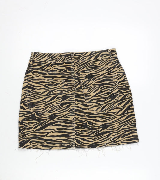 Denim & Co. Womens Brown Camouflage Cotton A-Line Skirt Size 10 Zip