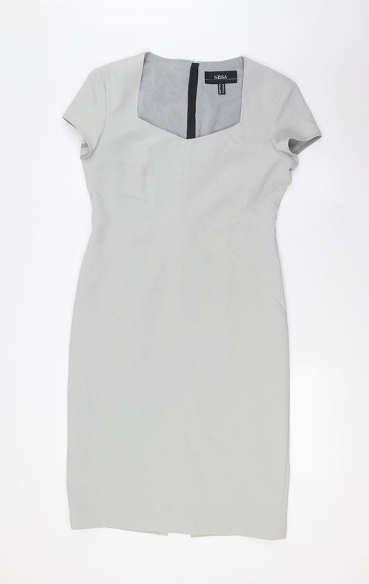 Nissa Womens Grey Polyester Pencil Dress Size 10 Square Neck Zip