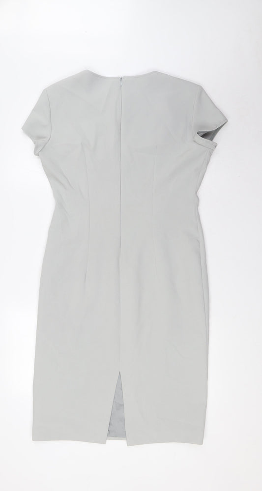 Nissa Womens Grey Polyester Pencil Dress Size 10 Square Neck Zip