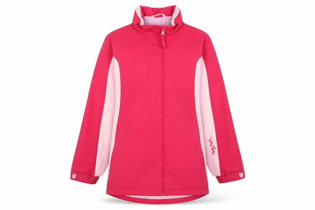 Front view of Marks & Spencer girls’ pink ski jacket jacket, size 13-14, years zip
