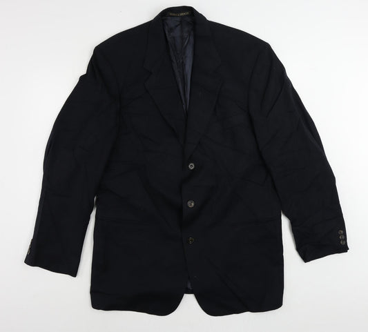 St Michael Mens Blue Wool Jacket Suit Jacket Size 44 Regular - Vintage