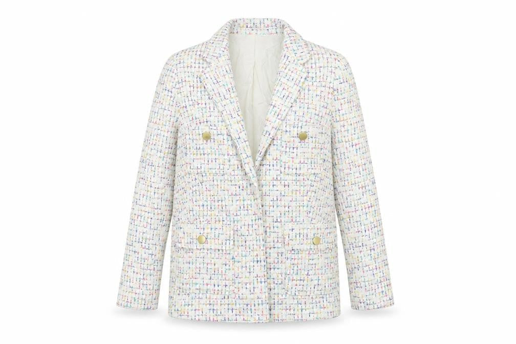 Marks & Spencer Womens White Geometric Jacket Blazer Size 10 - Open