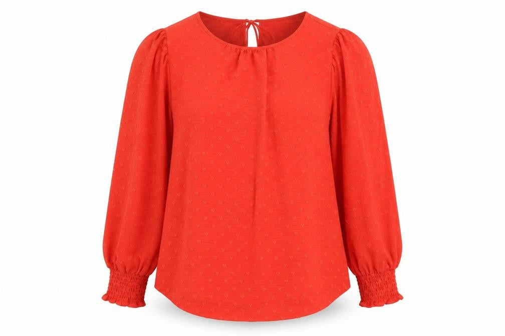 Marks and Spencer Womens Red Polyester Basic Blouse Size 10 Round Neck - Textured