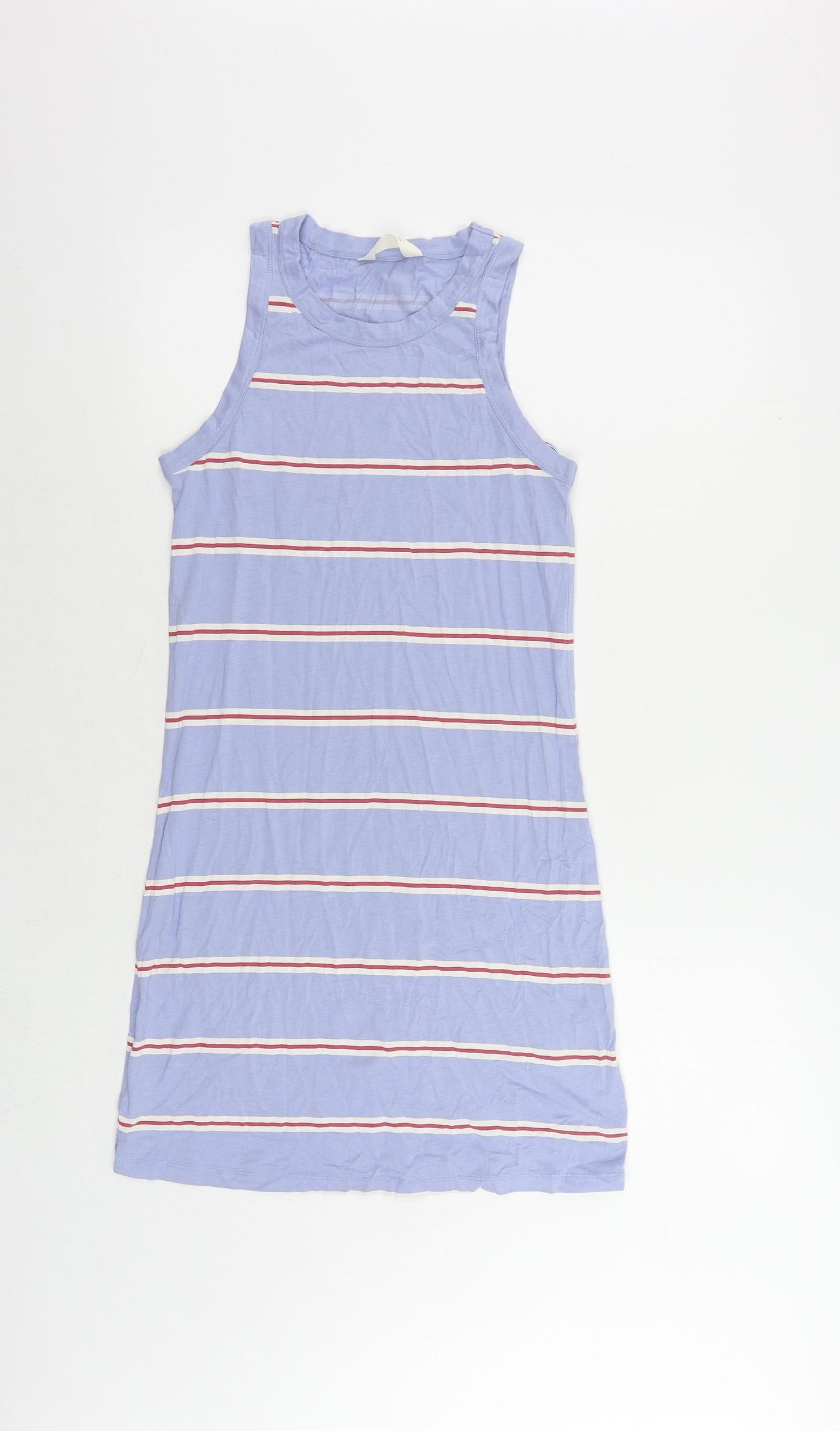 Marks and Spencer Womens Blue Striped Cotton Tank Dress Size S Crew Neck Pullover