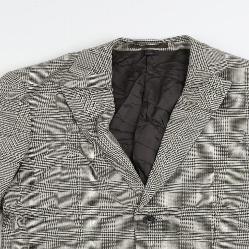 Marks and Spencer Mens Beige Plaid Polyester Jacket Suit Jacket Size 38 Regular
