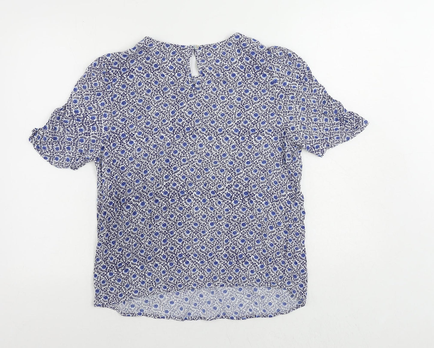 Marks and Spencer Womens Blue Geometric Viscose Basic Blouse Size 10 Round Neck