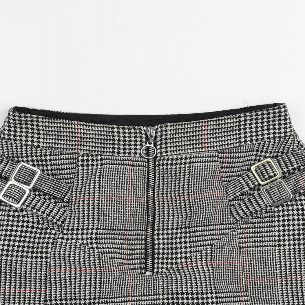 Topshop Womens Grey Plaid Acrylic Mini Skirt Size 6 Zip - Buckle Detail