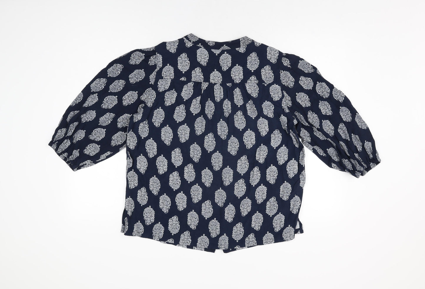 Marks and Spencer Womens Blue Geometric Viscose Basic Button-Up Size 12 Round Neck