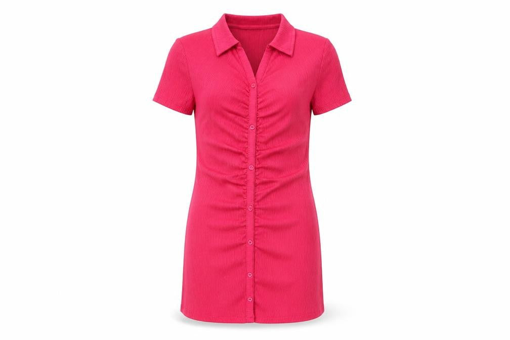 Candy Girls Pink Polyester Mini Size 12 Years Collared Button