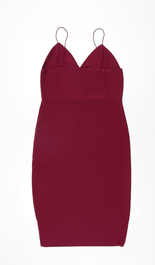 Missguided Womens Red Polyester Bodycon Size 14 V-Neck Pullover
