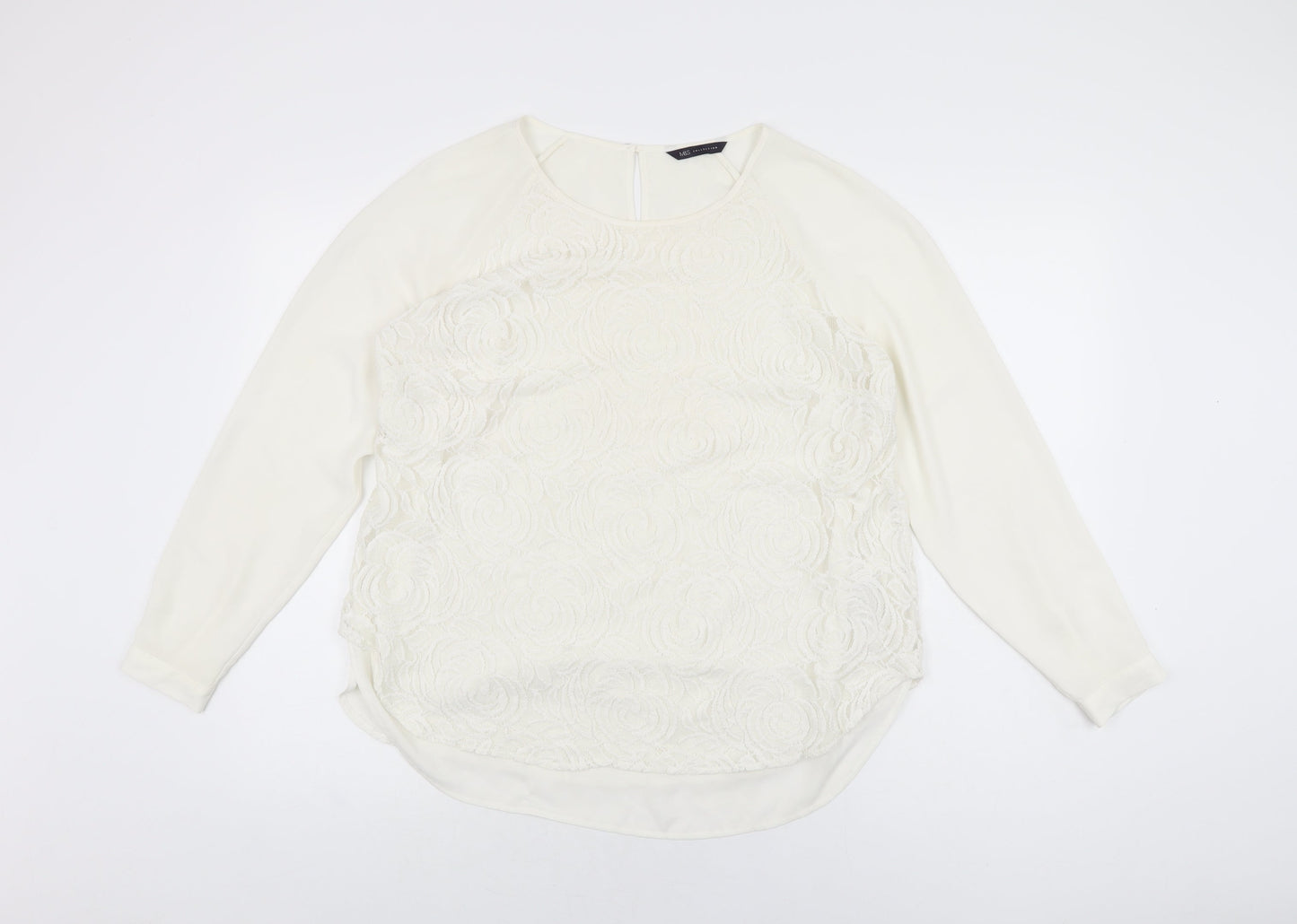 Marks and Spencer Womens White Floral Polyester Basic Blouse Size 16 Round Neck