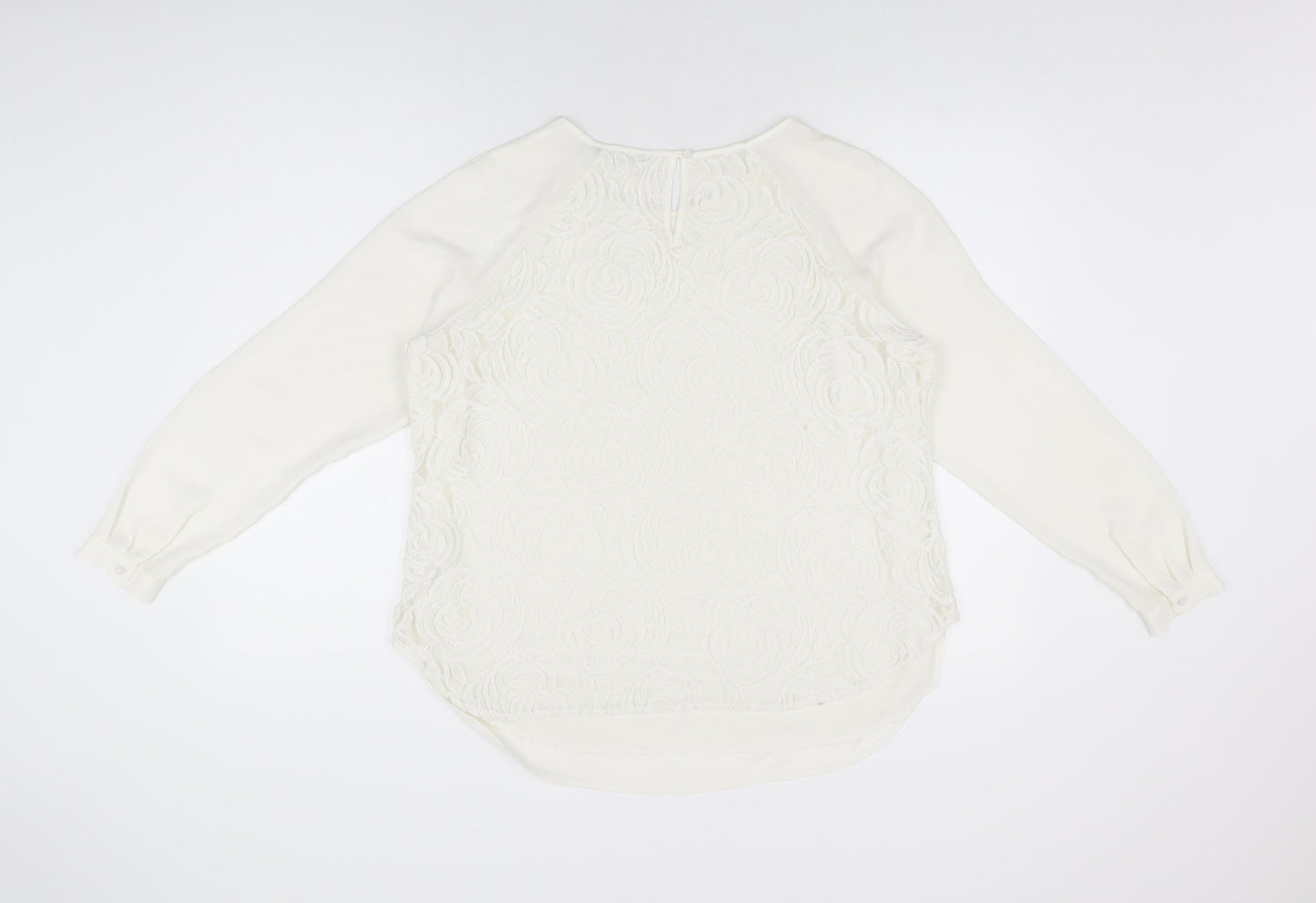 Marks and Spencer Womens White Floral Polyester Basic Blouse Size 16 Round Neck