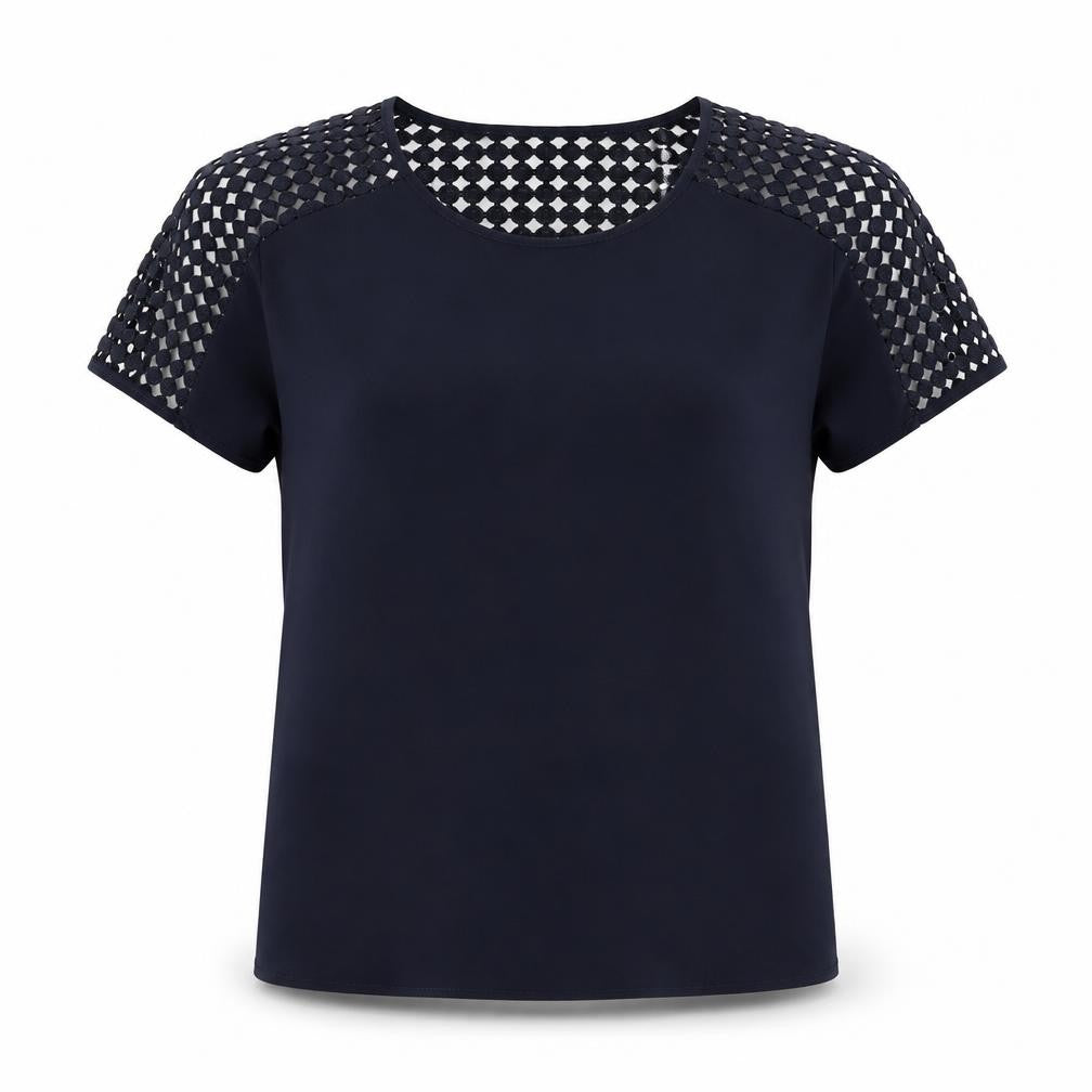 Ellen Reyes Womens Blue Polyester Basic Blouse Size S Round Neck