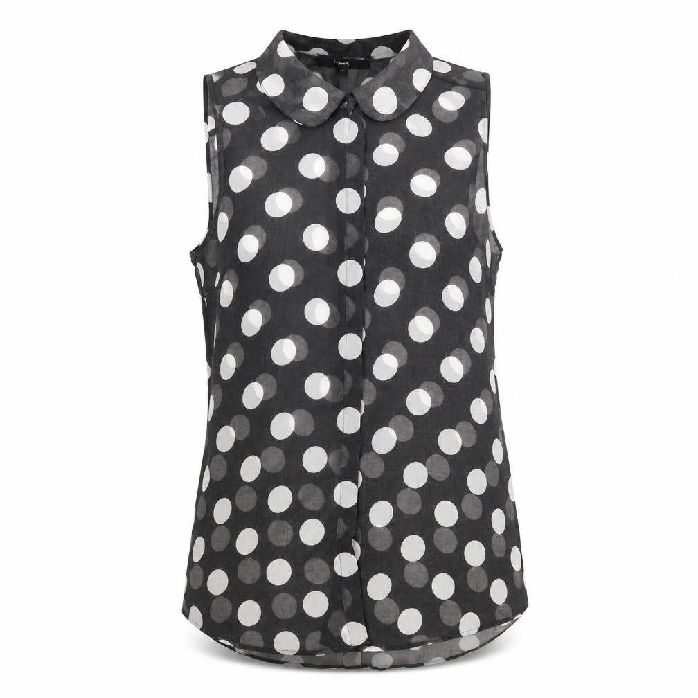 NEXT Womens Black Polka Dot Polyester Basic Button-Up Size 8 Collared