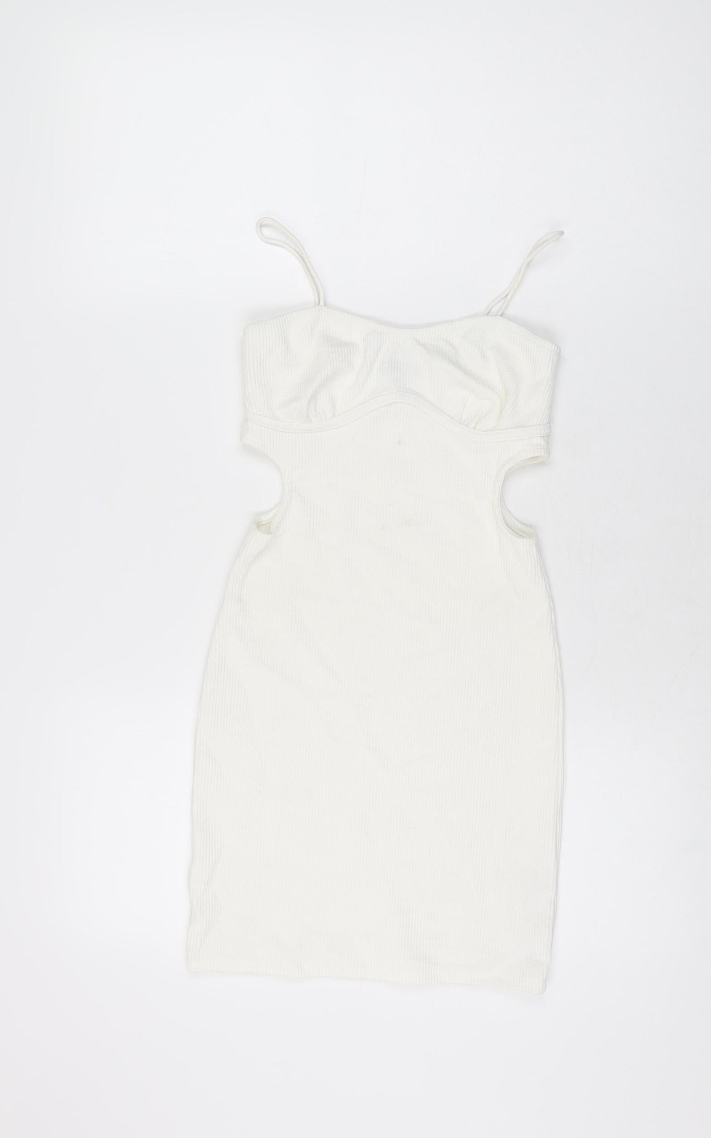 Bershka Womens White Polyester Mini Size S Sweetheart Pullover