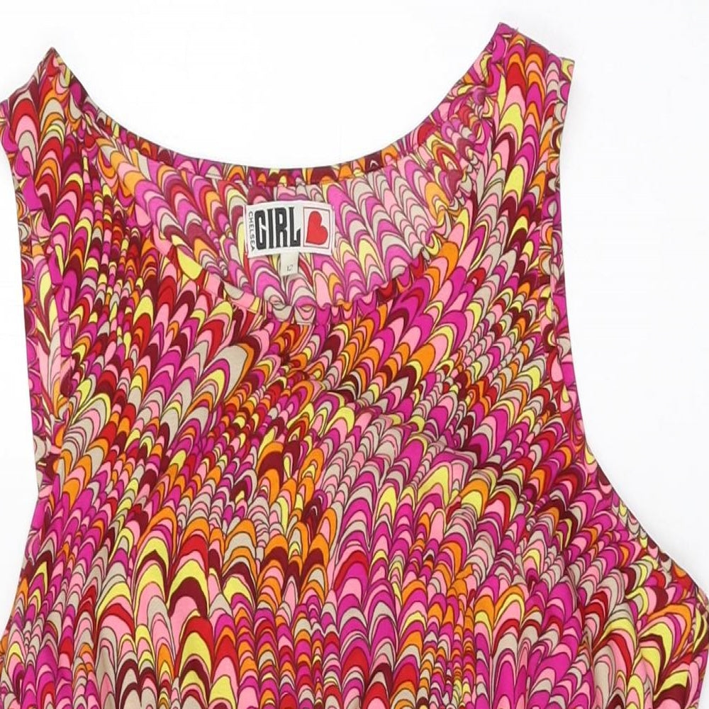 Chelsea Girl Womens Multicoloured Geometric Polyester Skater Dress Size 12 Round Neck Pullover