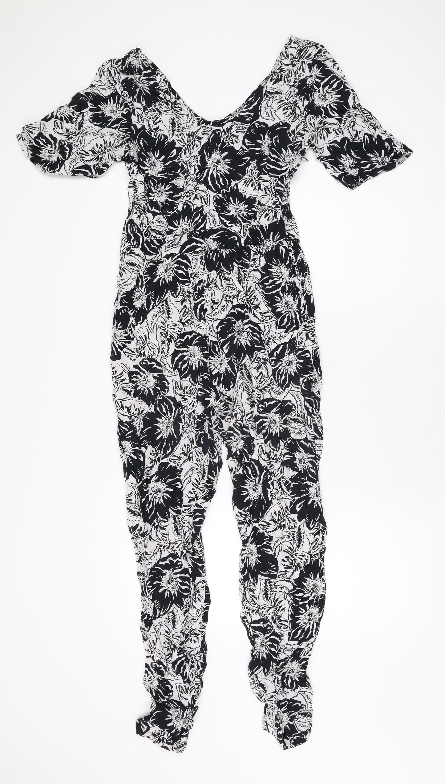 Neon Rose Womens Black Floral Viscose Jumpsuit One-Piece Size 10 L28 in Zip
