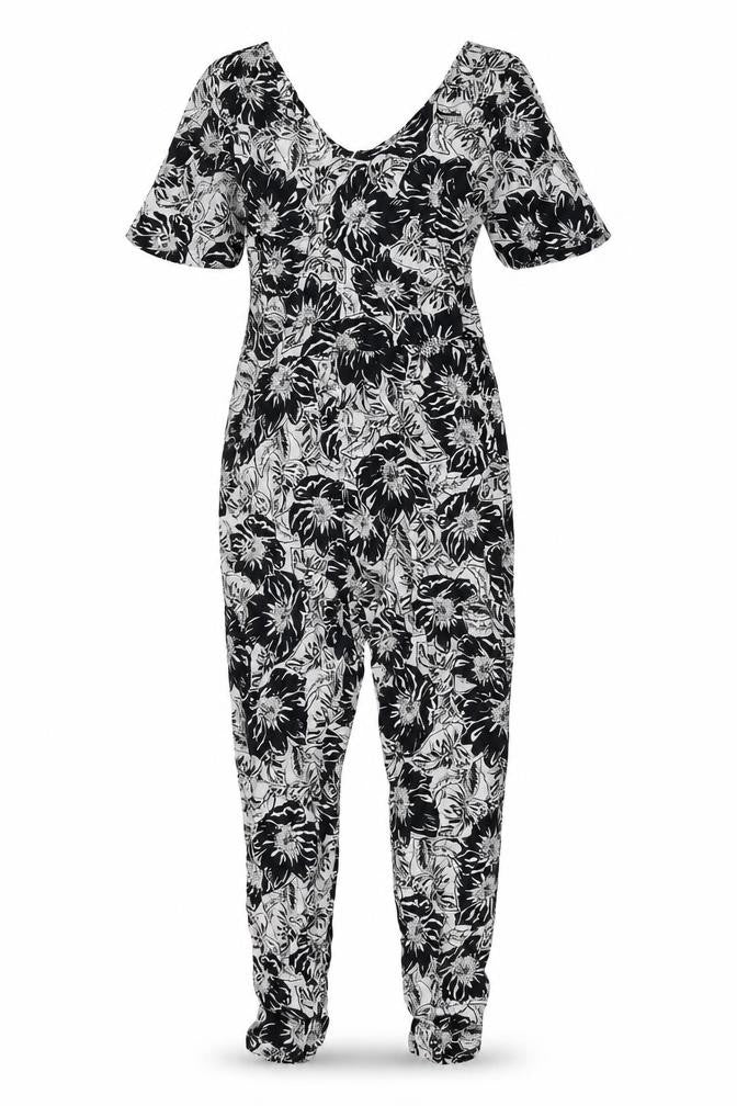 Neon Rose Womens Black Floral Viscose Jumpsuit One-Piece Size 10 L28 in Zip