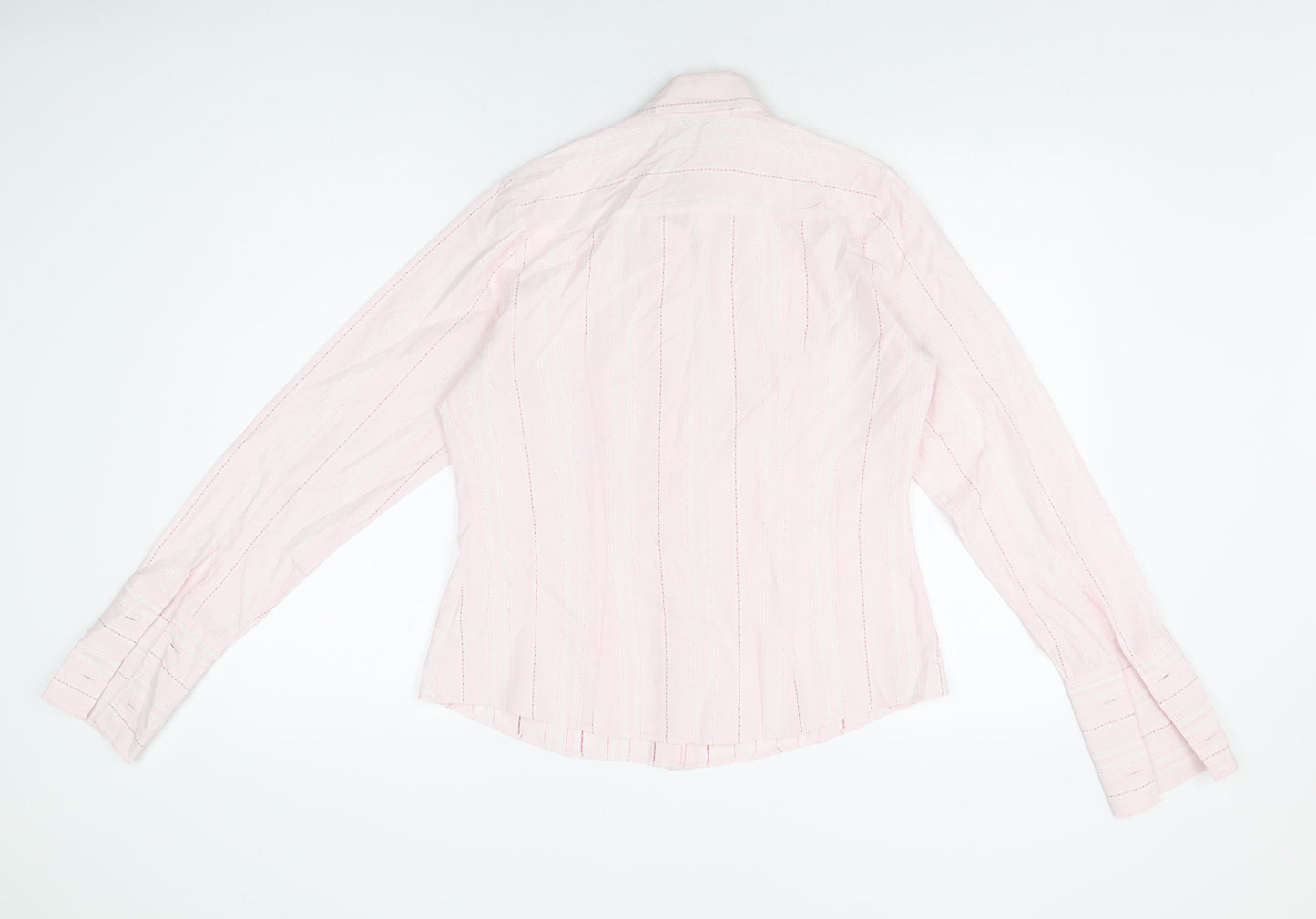 Marks and Spencer Womens Pink Striped Cotton Basic Button-Up Size 14 Collared