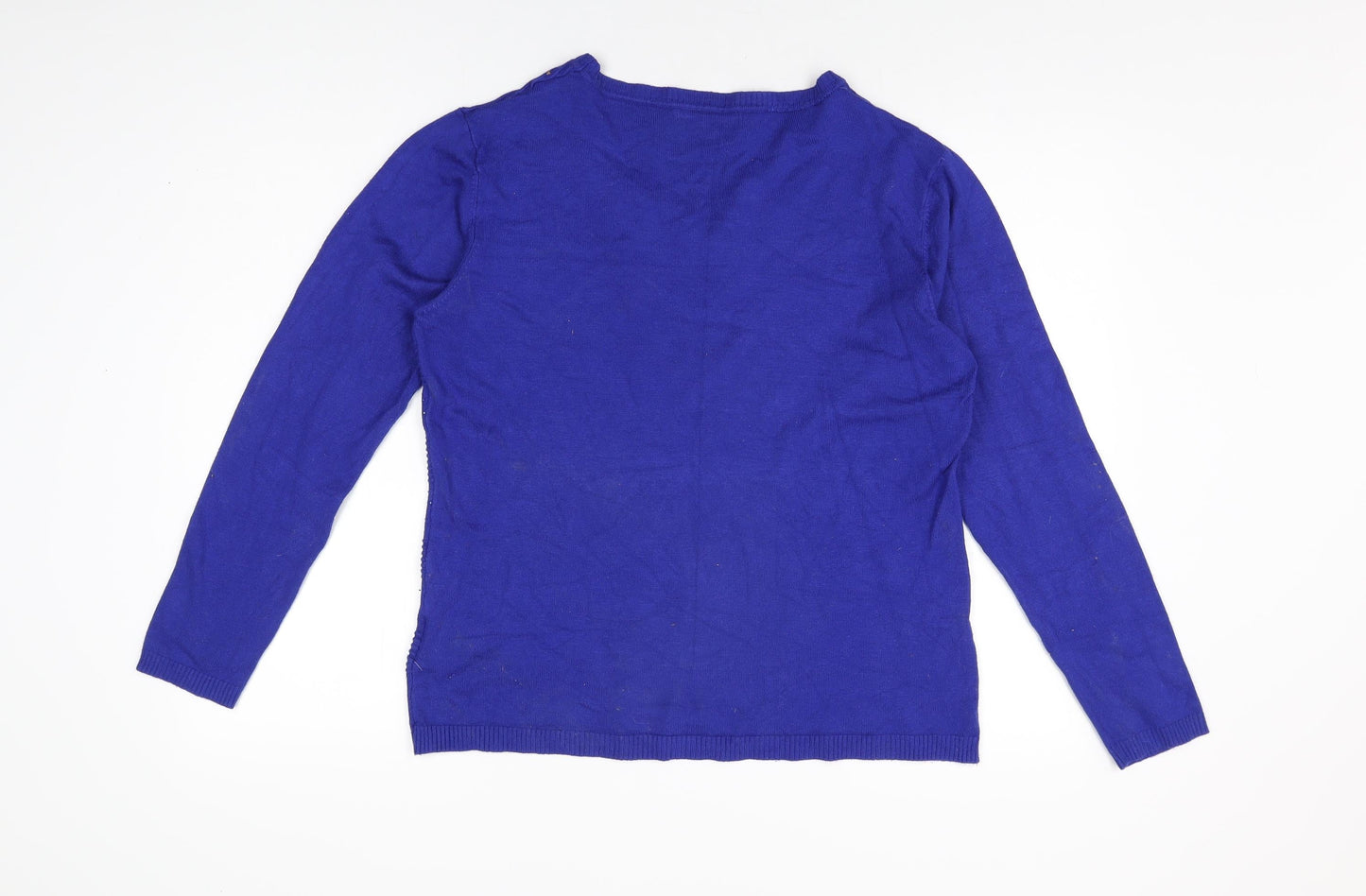 Paramour Womens Blue Geometric Viscose Basic T-Shirt Size L Round Neck