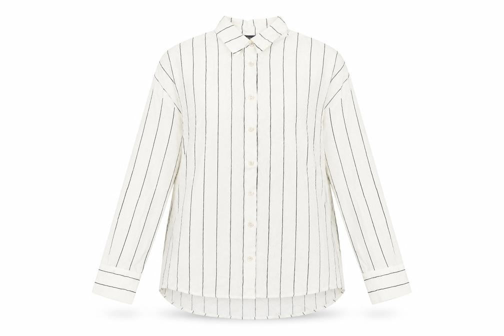Marks and Spencer Womens White Striped Lyocell Basic Button-Up Size 6 Collared