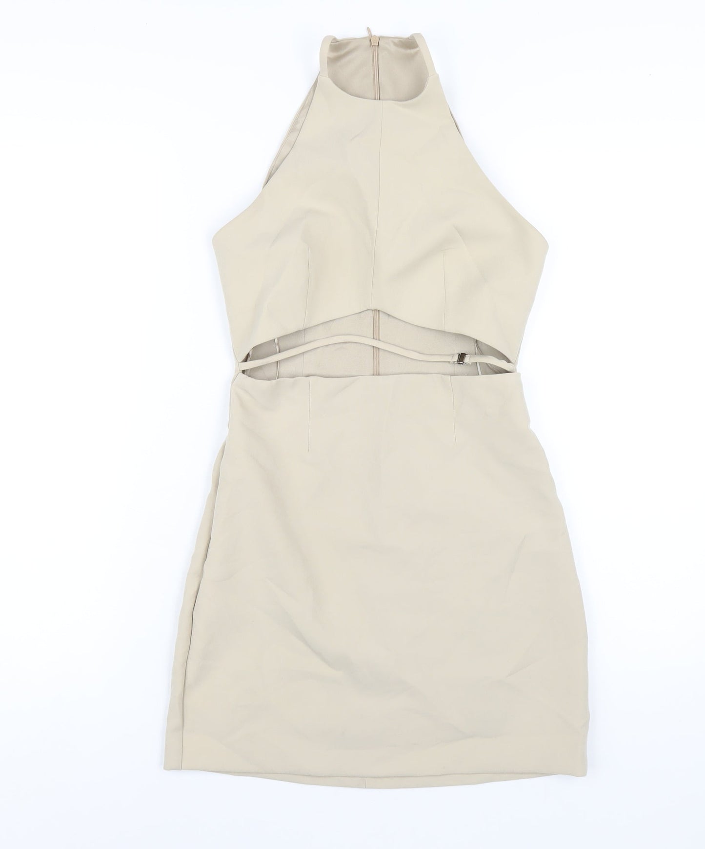 Zara Womens Beige Polyester Mini Size XS Round Neck Zip