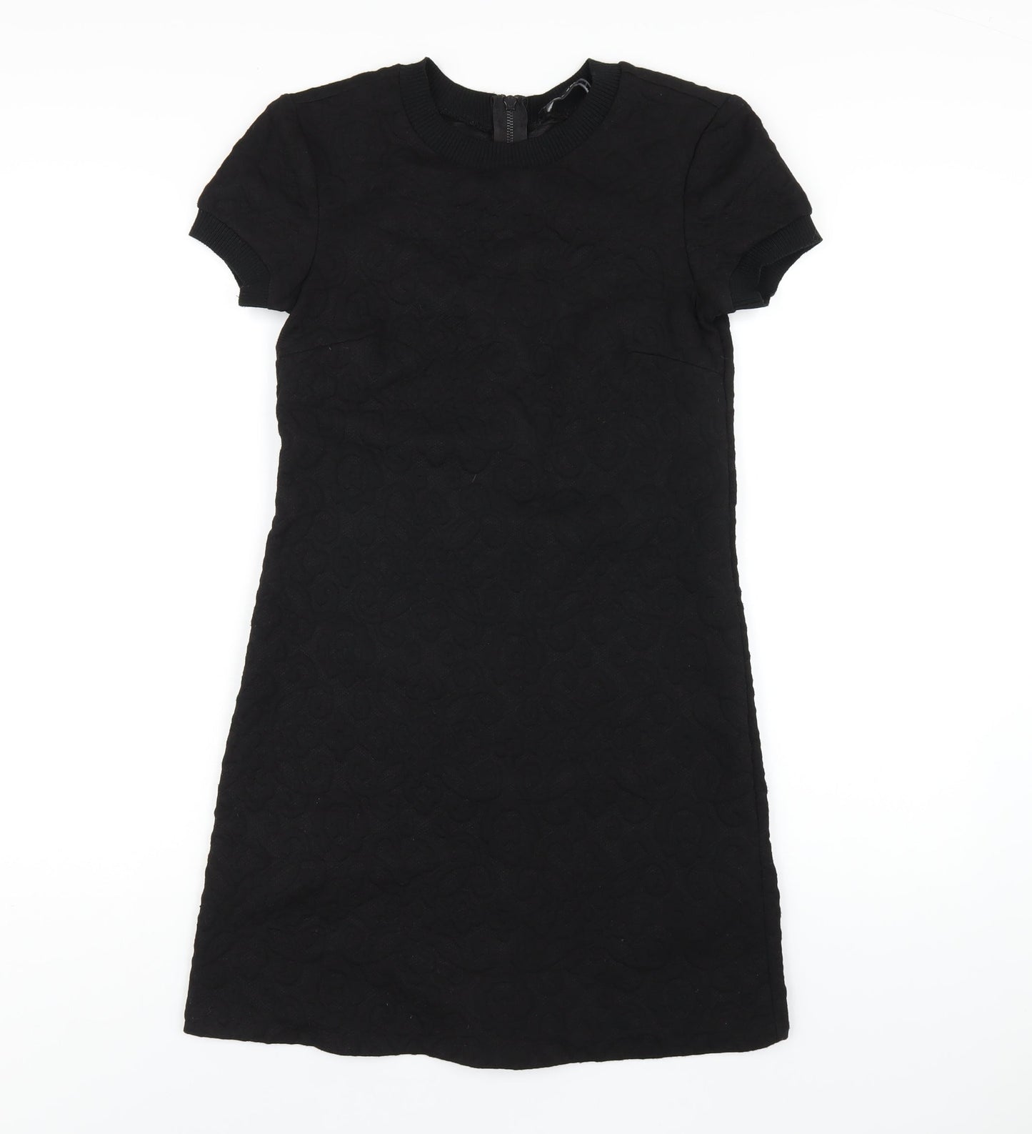 Zara Womens Black Polyester A-Line Size XS Round Neck Zip