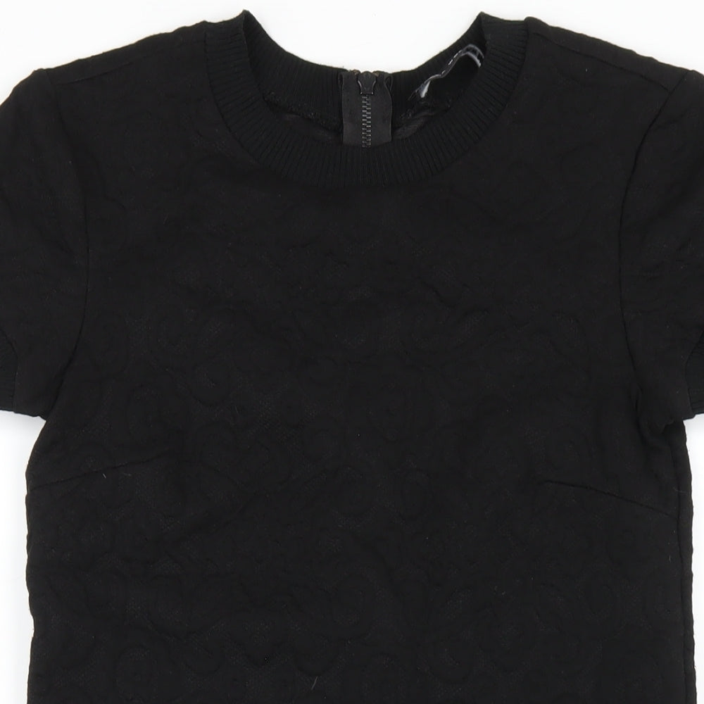 Zara Womens Black Polyester A-Line Size XS Round Neck Zip