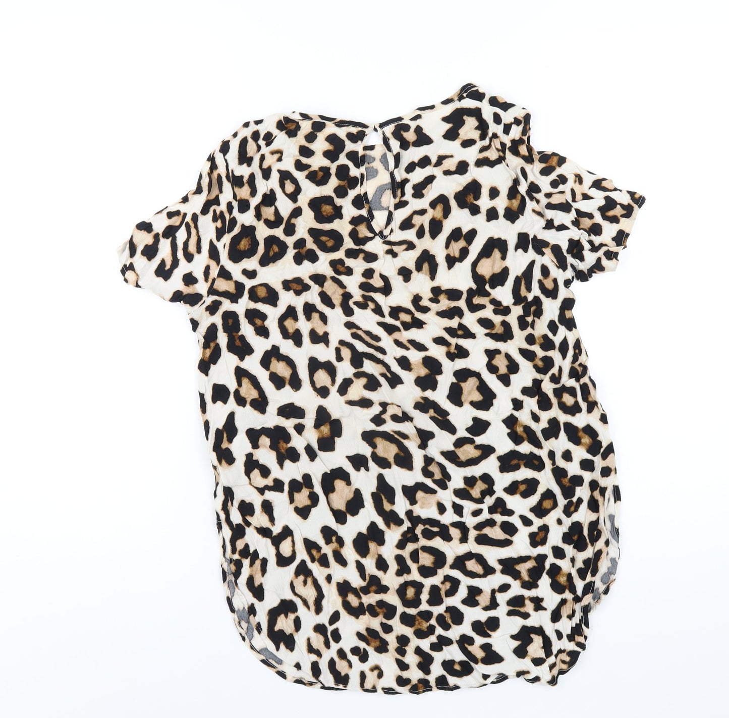 H&M Womens Brown Animal Print Viscose Basic T-Shirt Size 10 Round Neck - Leopard Print