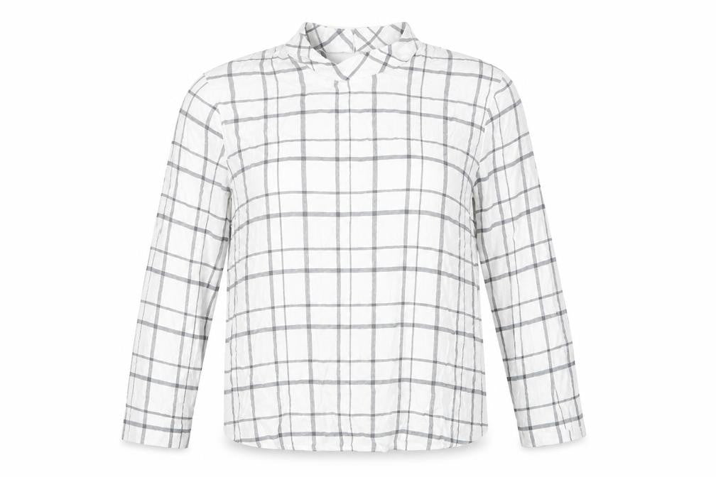 Marks and Spencer Womens White Check Viscose Basic T-Shirt Size 14 Round Neck