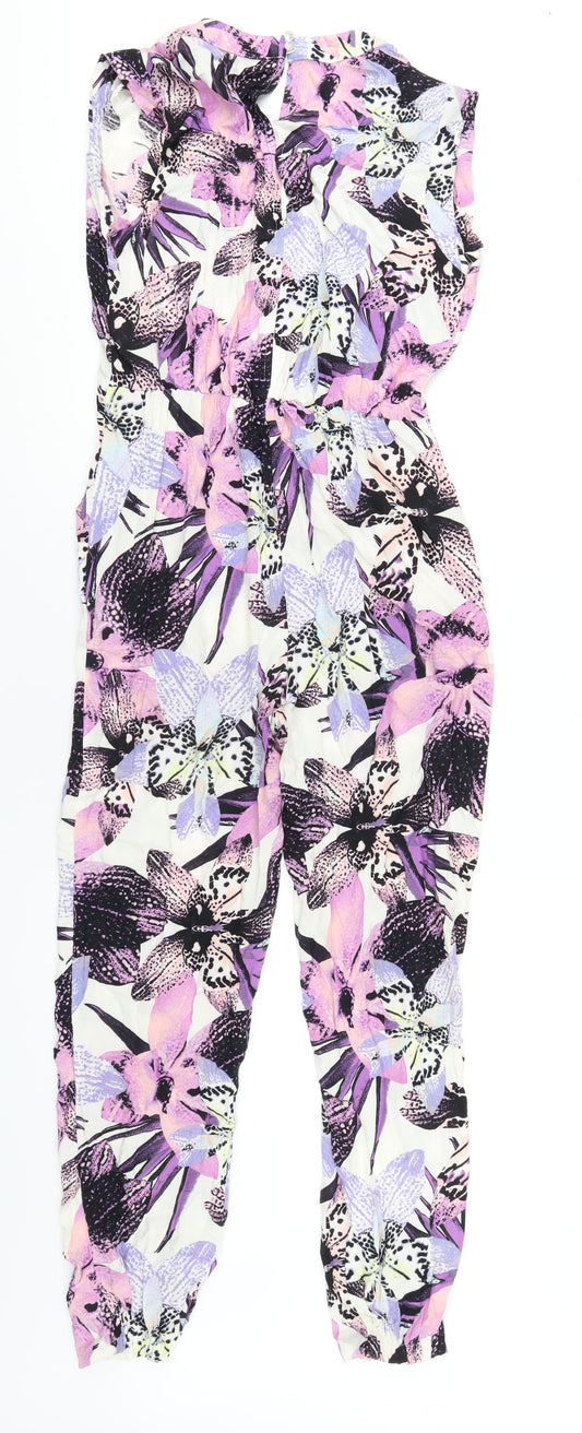 Dorothy Perkins Womens Multicoloured Floral Viscose Jumpsuit One-Piece Size 10 L29 in Zip