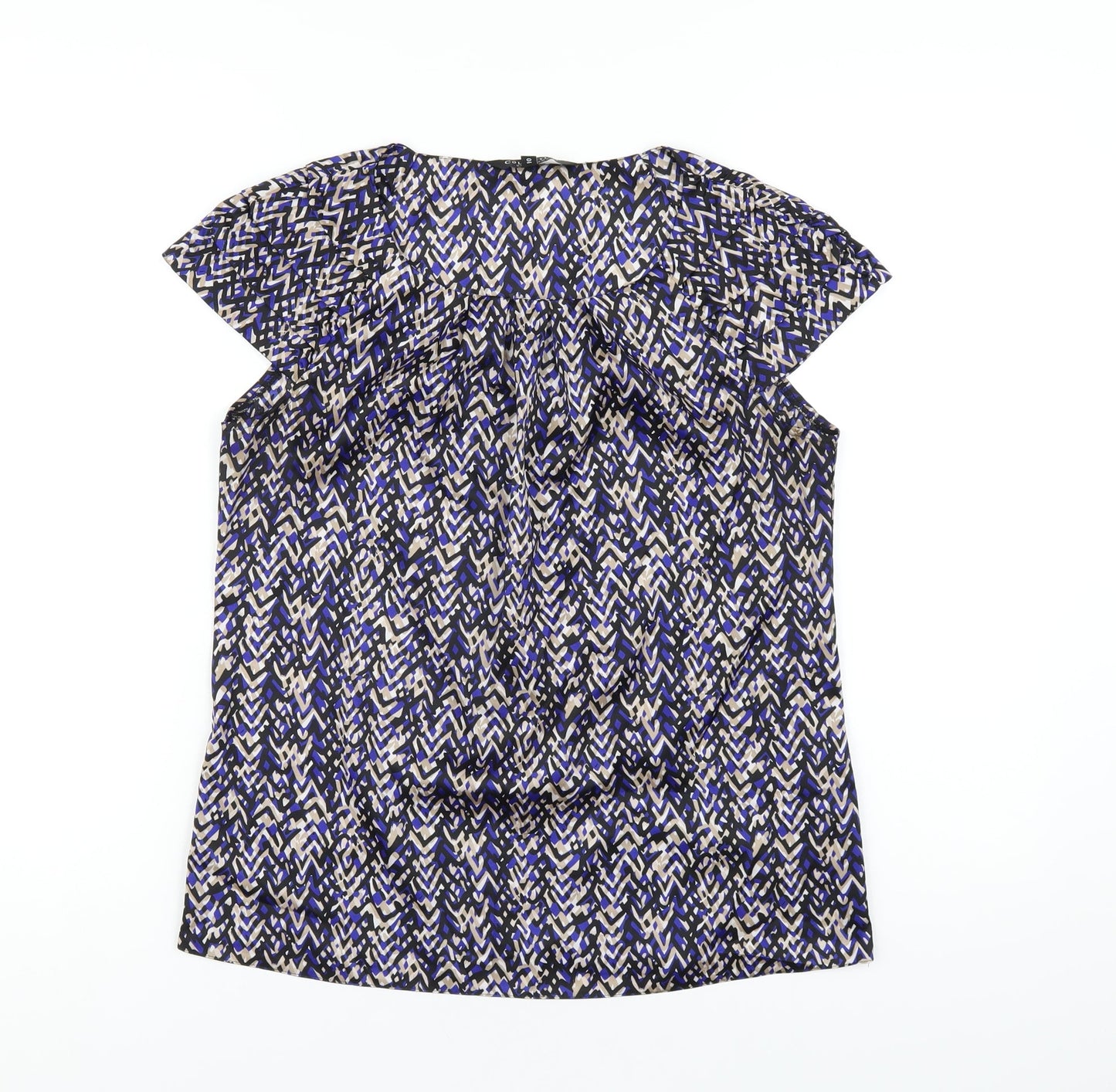 Debenhams Womens Blue Geometric Polyester Basic T-Shirt Size 10 Round Neck