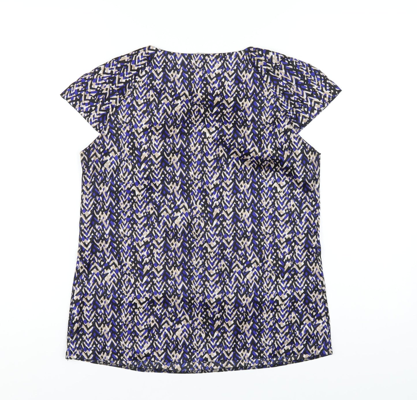 Debenhams Womens Blue Geometric Polyester Basic T-Shirt Size 10 Round Neck