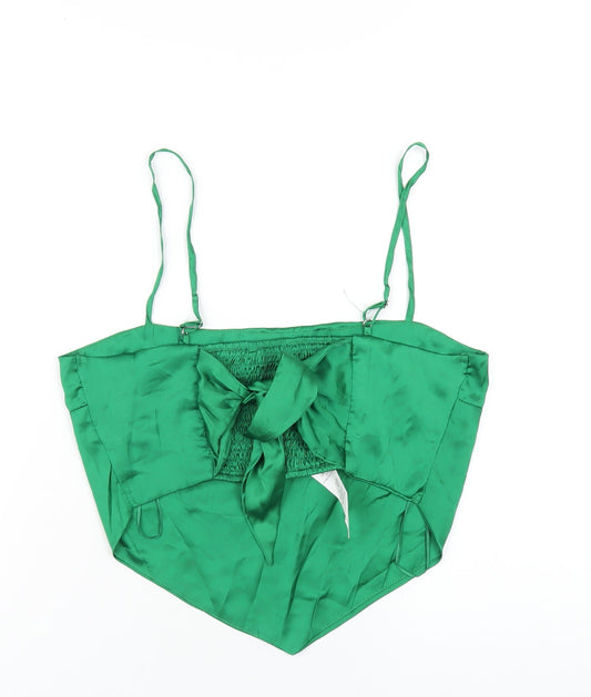 Stradivarius Womens Green Polyester Camisole T-Shirt Size L Square Neck