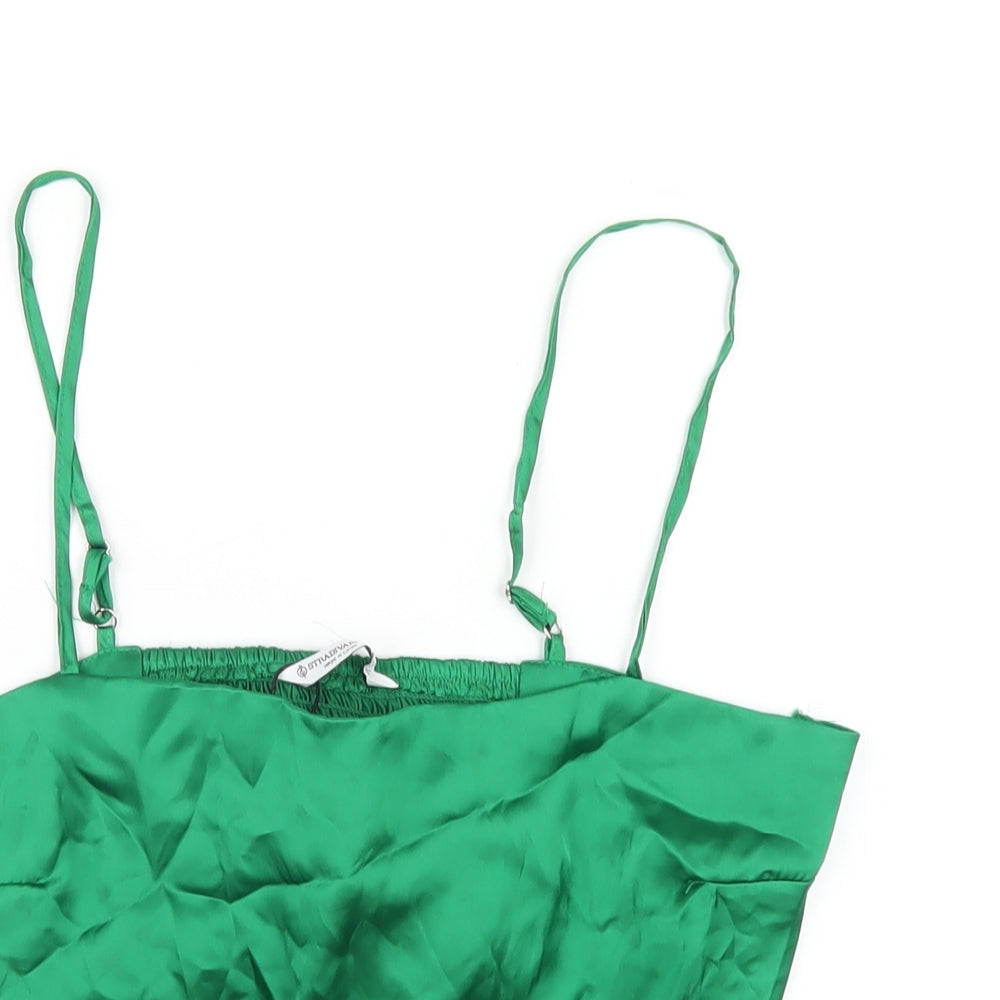 Stradivarius Womens Green Polyester Camisole T-Shirt Size L Square Neck
