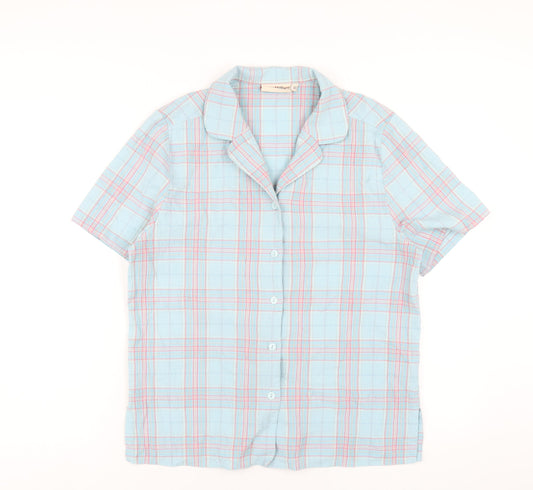 EWM Womens Blue Plaid Polyester Basic Button-Up Size 12 Collared