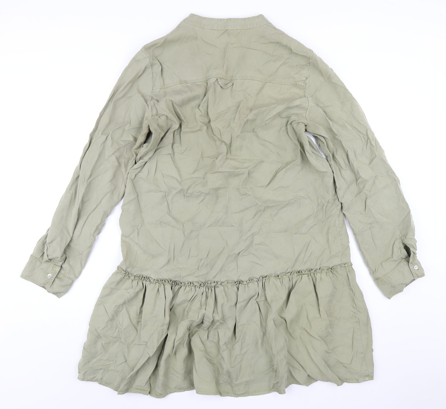 Zara Womens Green Lyocell A-Line Size M V-Neck Button
