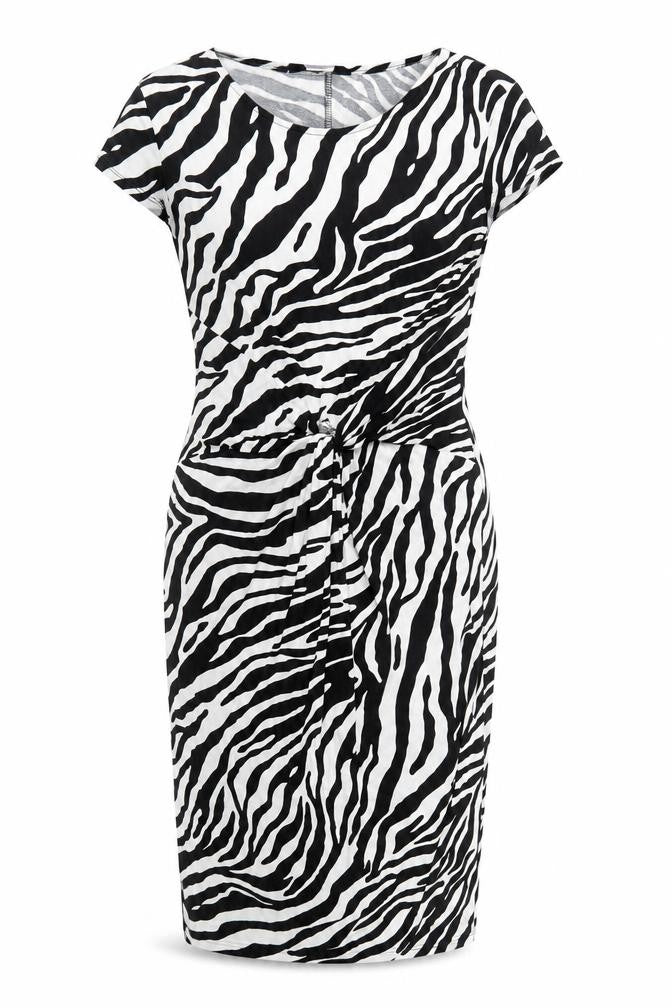 Dorothy Perkins Womens Black Animal Print Viscose Bodycon Size 14 Round Neck Pullover - Zebra Print
