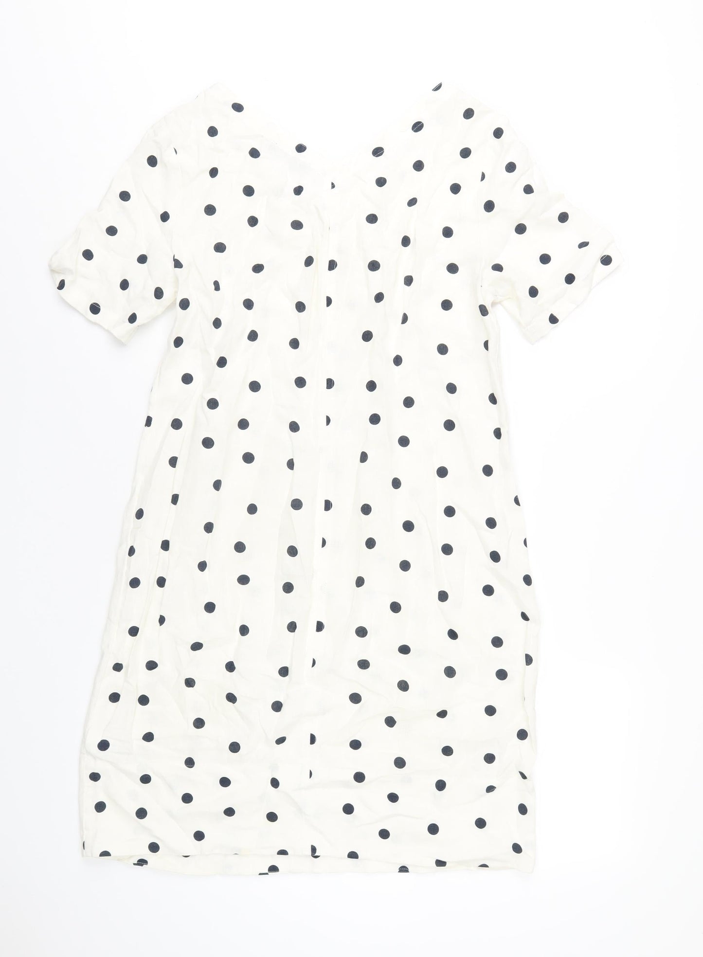 Marks and Spencer Womens Ivory Polka Dot Linen A-Line Size 10 V-Neck Pullover