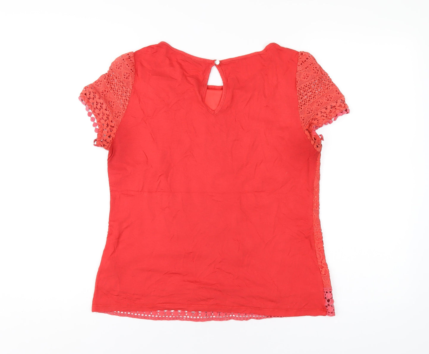 Oasis Womens Red Cotton Basic T-Shirt Size M Round Neck