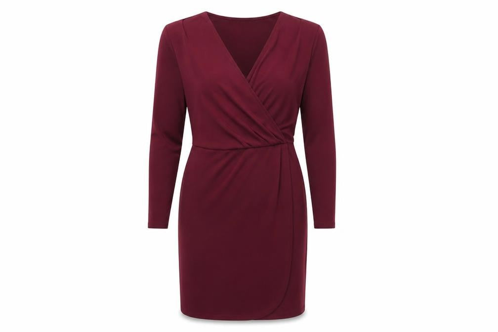 Front view of French Connection women’s red polyester bodycon, size UK 12, v-neck pullover