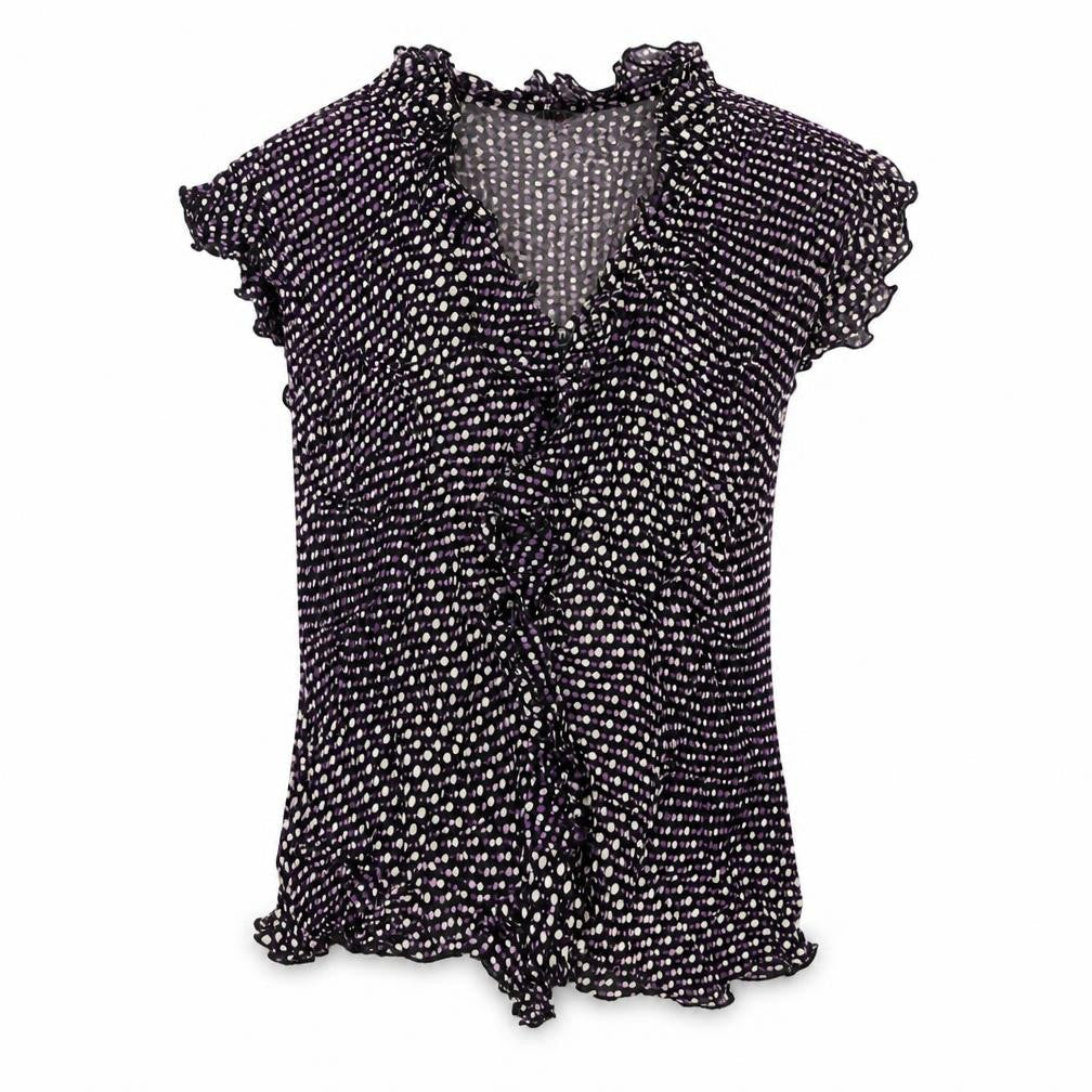 Marks and Spencer Womens Purple Polka Dot Viscose Basic Blouse Size 12 V-Neck