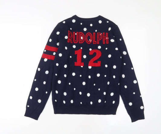 Pepperts Boys Blue Crew Neck Geometric Acrylic Pullover Jumper Size 10-11 Years Pullover - Rudolph